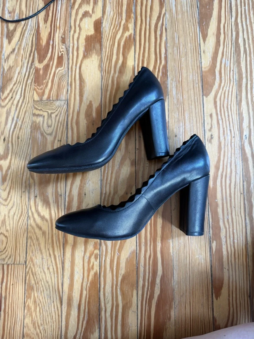 Crown Vintage Black Scalloped Vamp Block Heel Pumps - Willow Style